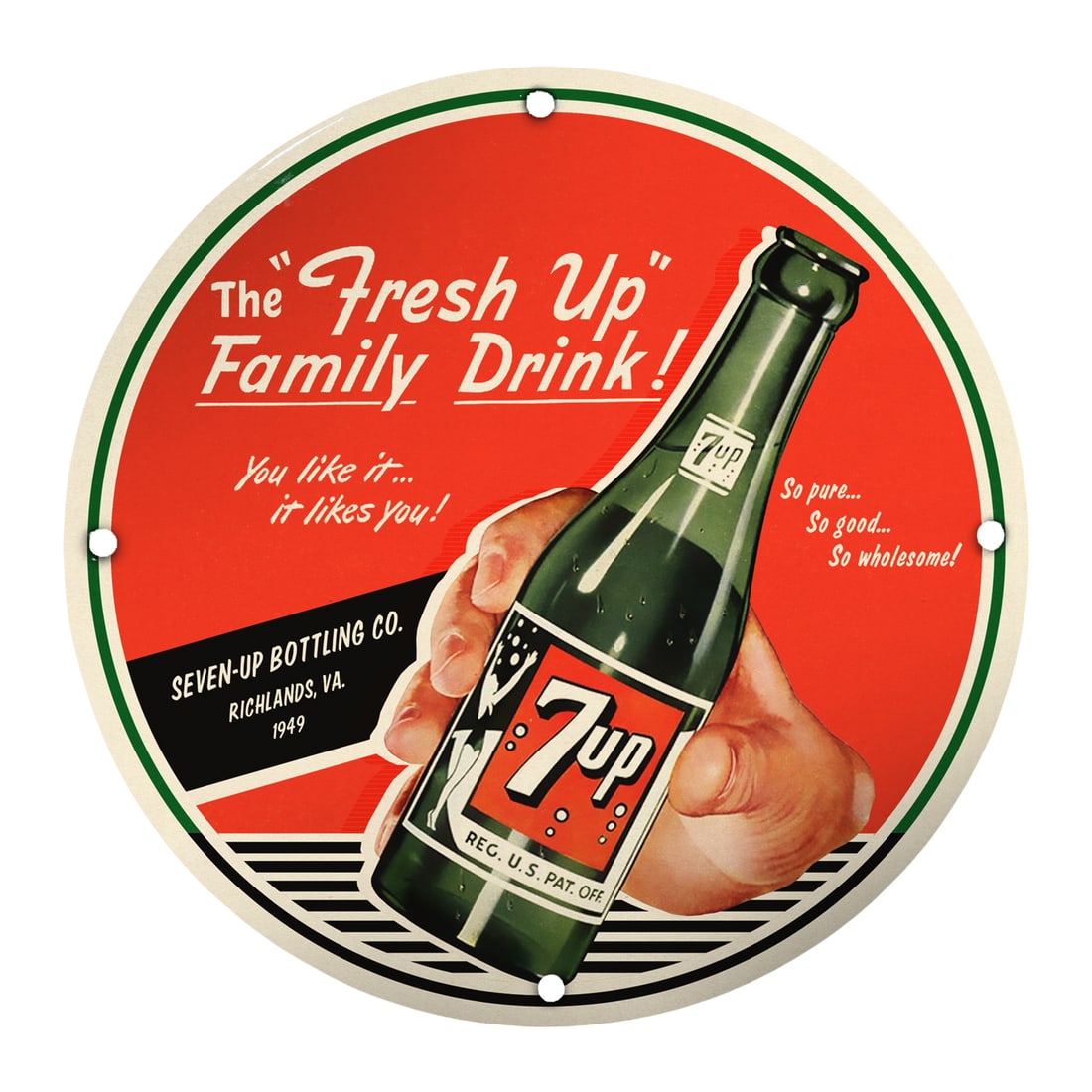 セブンアップ＊７-up＊vintage 1949年製＊コレクタブル 1949 Fresh Up With 7up Vertical Tin Sign