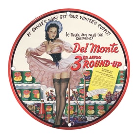 Vintage Del Monte Advertising Sign with Pin-Up Girl - 3rd Annual Round-Up