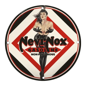 Vintage NeviNox Gasoline Porcelain Sign with Iconic Graphic Art