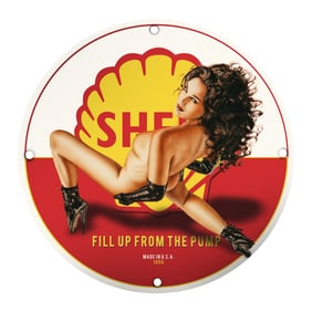 Vintage 1959 Shell Porcelain Sign - Iconic Fill Up From the Pump Artwork