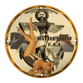 Vintage 1942 Todd Shipyards Porcelain Sign - Battle-Front U.S.A.