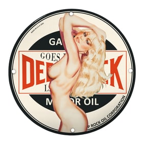 Vintage Porcelain Sign - Stunning Pin-Up & Retro Deep Rock Motor Oil Art
