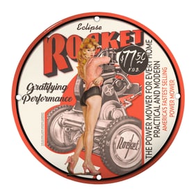Vintage Eclipse Rocket Porcelain Sign: The Power Mower for Modern Homes