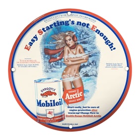 Vintage Mobil Oil Porcelain Sign - Easy Starting's Not Enough for Arctic Weather