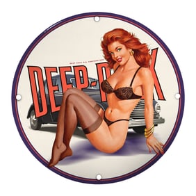 Vintage Deep Rock Oil Corporation Porcelain Sign - Iconic Pin-Up Art