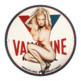 Vintage Valentine Porcelain Sign Featuring Classic Pin-Up Art ? Iconic Collectible