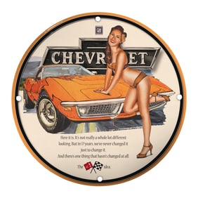 Vintage Chevrolet Porcelain Sign: Iconic Retro Art Featuring Classic Car and Model