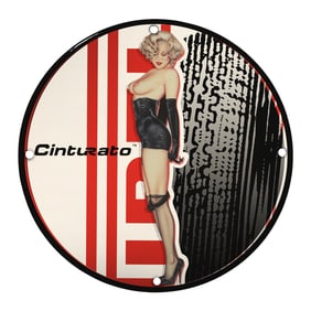 Vintage Cinturato Porcelain Sign with Iconic Pin-Up Graphics