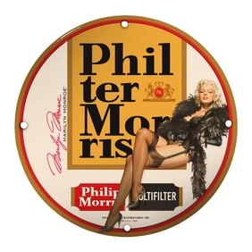 Vintage Porcelain Philip Morris Sign Featuring Iconic Marilyn Monroe Art