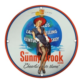 Vintage Sunny Brook Bourbon Porcelain Sign - Iconic Kentucky Whiskey Art