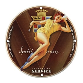 Vintage Cadillac Authorized Service Porcelain Sign - Iconic Automotive Art from 1946