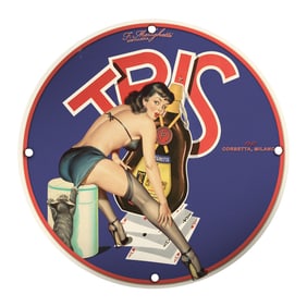 Vintage TRIS Distilleria Porcelain Sign - Corbetta, Milano Artwork (1911)
