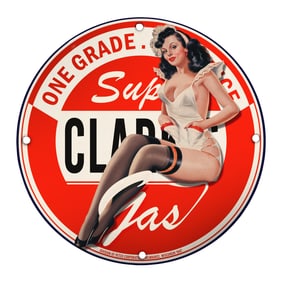 Vintage Super Claret Gas Porcelain Sign with Iconic Pin-Up Girl Design