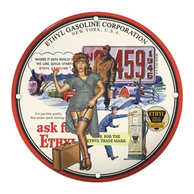 Vintage Ethyl Gasoline Porcelain Sign - A Must-Have for Collectors and Enthusiasts