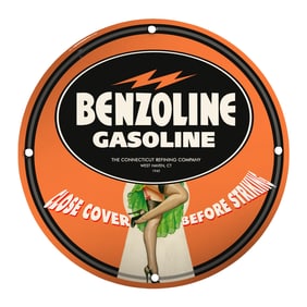 Vintage Benzoline Gasoline Porcelain Sign - A Collector's Gem of the 1940s