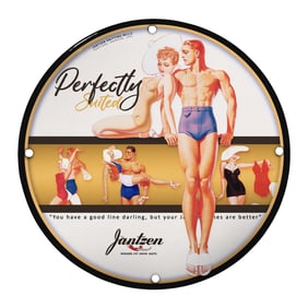 Vintage Jantzen Porcelain Sign: Perfectly Suited for Style & Elegance