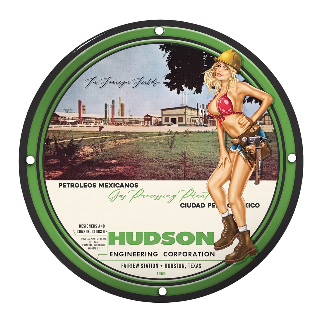 Vintage Porcelain Sign: Hudson Engineering Corporation Gas Processing Plant (1959) (1 of 2)
