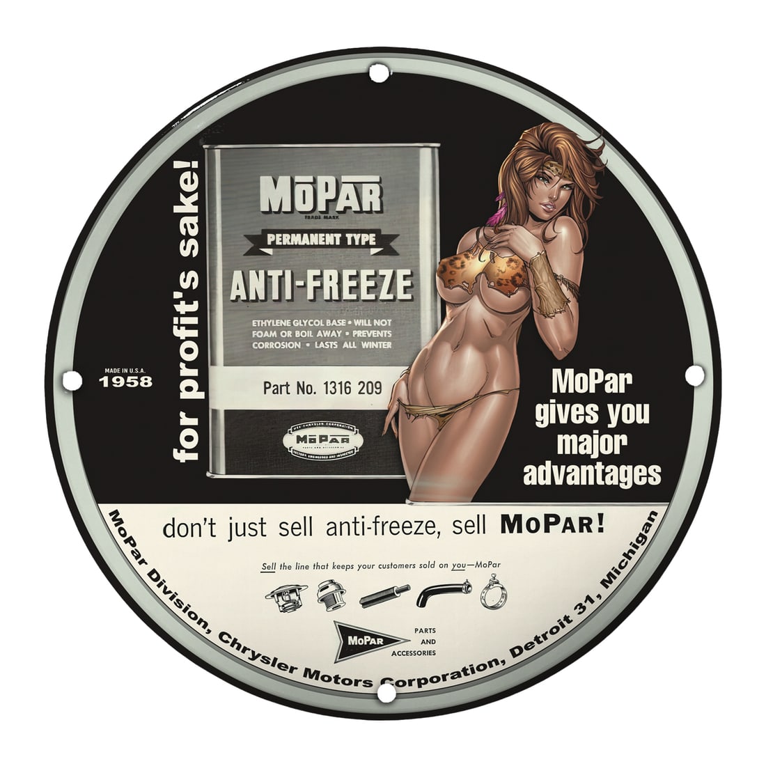 Vintage 1958 MoPar Anti-Freeze Porcelain Sign - Iconic Automotive Advertising Memorabilia (1 of 2)