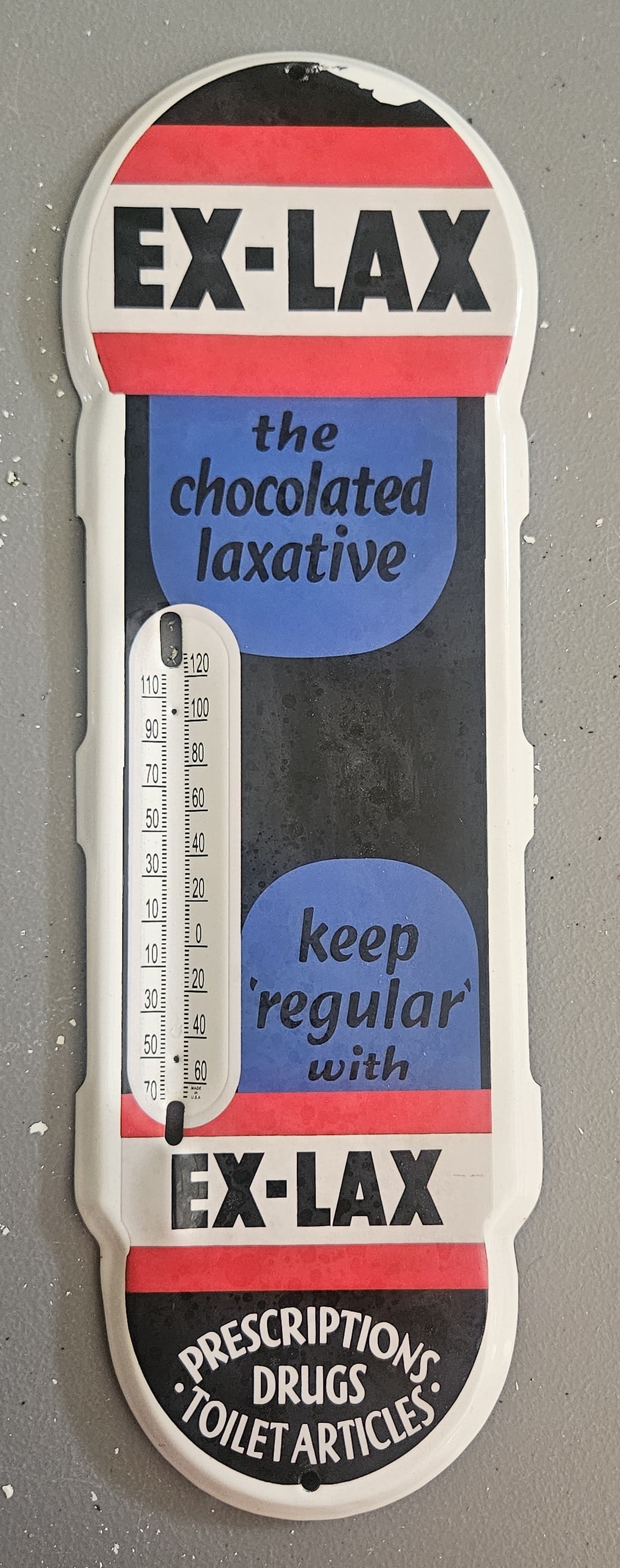 Ex-Lax Advertising Thermometer Sign | “The Chocolated Laxative” | Drugstore Display | 18"x6" (1 of 4)