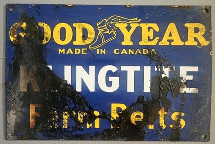 Vintage Goodyear Porcelain Sign | “Klingtite Farm Belts” | Canadian Advertising | 12"x8"