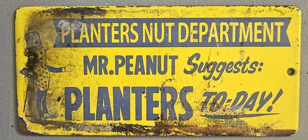 Vintage Planters Peanuts Porcelain Sign | Mr. Peanut Advertising | Store Display 9"x4"