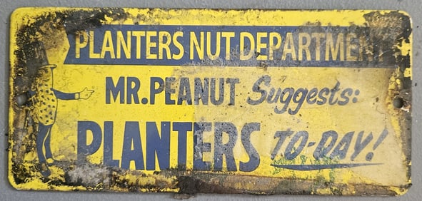 Vintage Planters Peanuts Porcelain Sign | Mr. Peanut Advertising | Store Display 9"x4"