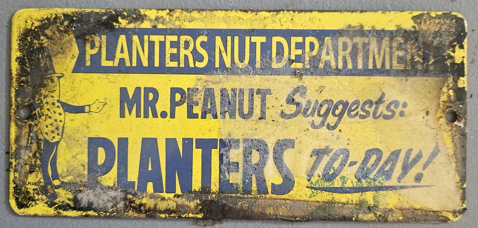 Vintage Planters Peanuts Porcelain Sign | Mr. Peanut Advertising | Store Display 9"x4" (1 of 4)