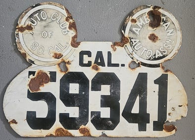 Vintage California Porcelain License Plate | “Mickey Style” Auto Club So. Cal & AAA | Early