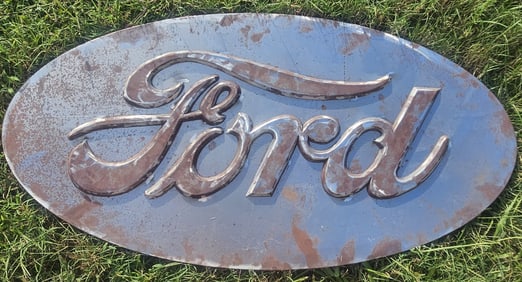 Vintage Ford Hand-Forged Metal Sign – Rare Large Size with Raised Script Logo