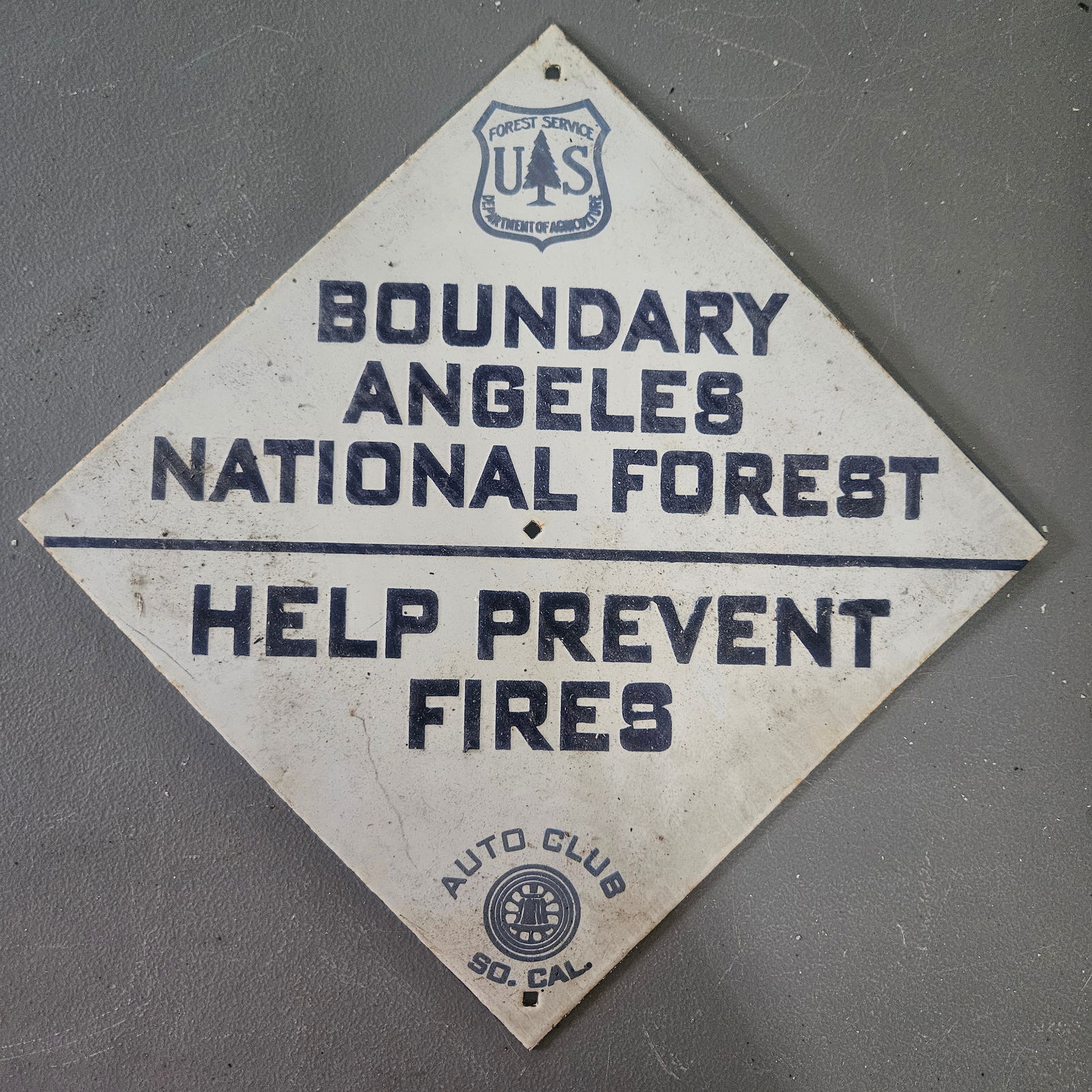 Porcelain Road Sign – U.S. Forest Service Angeles National Forest Boundary – Auto Club So. Cal (1 of 4)