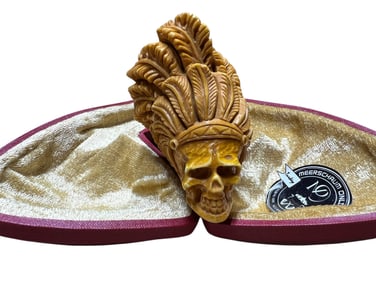 Exquisite Handcrafted Meerschaum Pipe - Master Carved Skull with Feathered Headdress Design