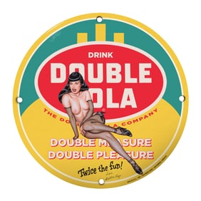 Vintage Double Dola Sign Featuring Iconic Pin-Up Artwork - A Must-Have Collectible