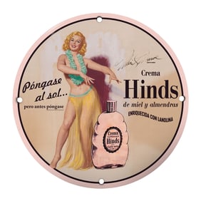 Vintage Hinds Cream Advertising Sign - Classic Beauty with Timeless Charm
