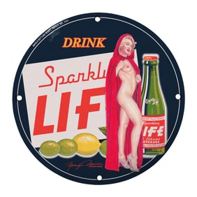 Vintage Sparkling Life Drink Sign Featuring Iconic Illustration - Collectible Memorabilia