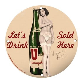 Vintage Beverage Advertisement Sign Featuring a Retro Glamour Girl Artwork
