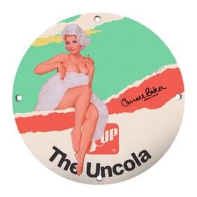 Vintage 7Up Advertising Sign Featuring Carroll Baker ? A Collectible Icon