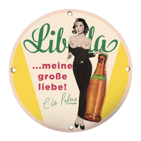 Vintage Libella Advertising Sign Featuring Iconic Lilli Palmer Artwork