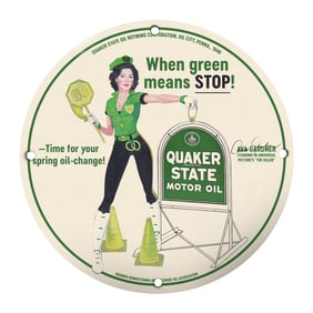 Vintage Quaker State Motor Oil Sign: Iconic 1946 Advertising with Glamorous Style