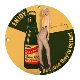 Vintage 1952 Clearocht Beverages Sign featuring Classic Pin-Up Art