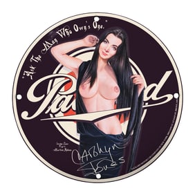 Collectible Art: Vintage Automotive Sign Featuring Iconic Pin-Up Artwork