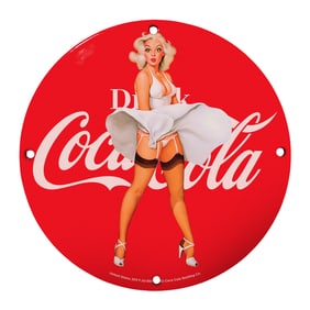 Vintage Coca-Cola Sign Featuring Iconic Pin-Up Girl Art