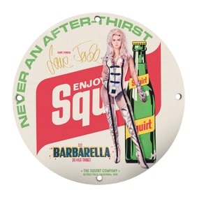 Vintage Squirt Soda Advertising Sign Featuring Jane Fonda as Barbarella: A Retro Treasure