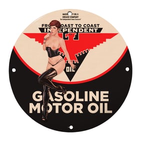 Vintage Mason Oil Sign Featuring Iconic Pin-Up Artwork - Automotive Memorabilia