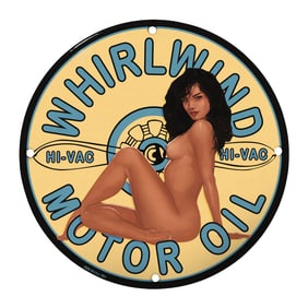 Vintage Whirlwind Motor Oil Sign - Classic Pin-Up Style Art for Collectors