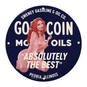 Vintage Gasoline Sign Decor: Iconic Coin Motor Oils Artwork for Collectors