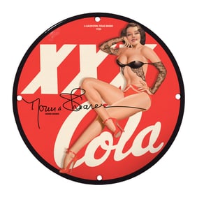Vintage 1934 XX Cola Sign Featuring Iconic Pin-Up Art - A Collector's Dream