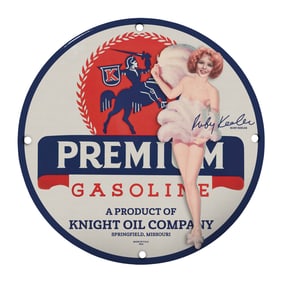 Vintage Knight Oil Company Premium Gasoline Sign with Ruby Keeler Artwork