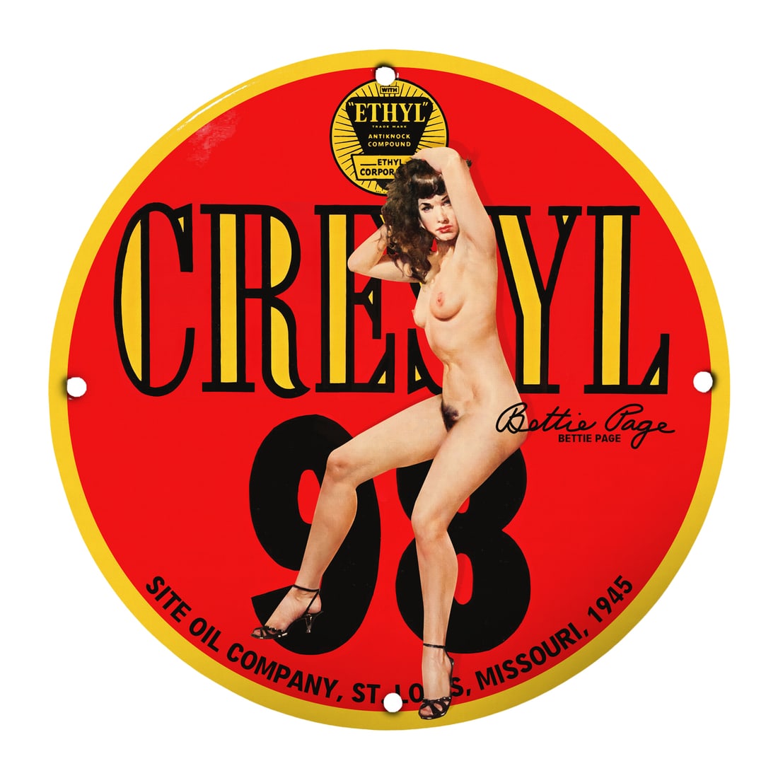 Rare Bettie Page Vintage Ethyl Gas Sign Collectible - A Must-Have for Enthusiasts: This stunning Bettie Page vintage Ethyl gas sign is a remarkable collectible that captures the essence of mid-20th century advertising while showcasing one of the most iconic figures in American pop c