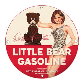 Vintage Little Bear Gasoline Sign Featuring Barbara Stanwyck ? A Collector's Dream