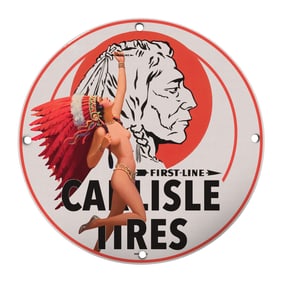 Vintage Carlisle Tires Tin Sign - Retro American Indian Art - Classic Auto Decor